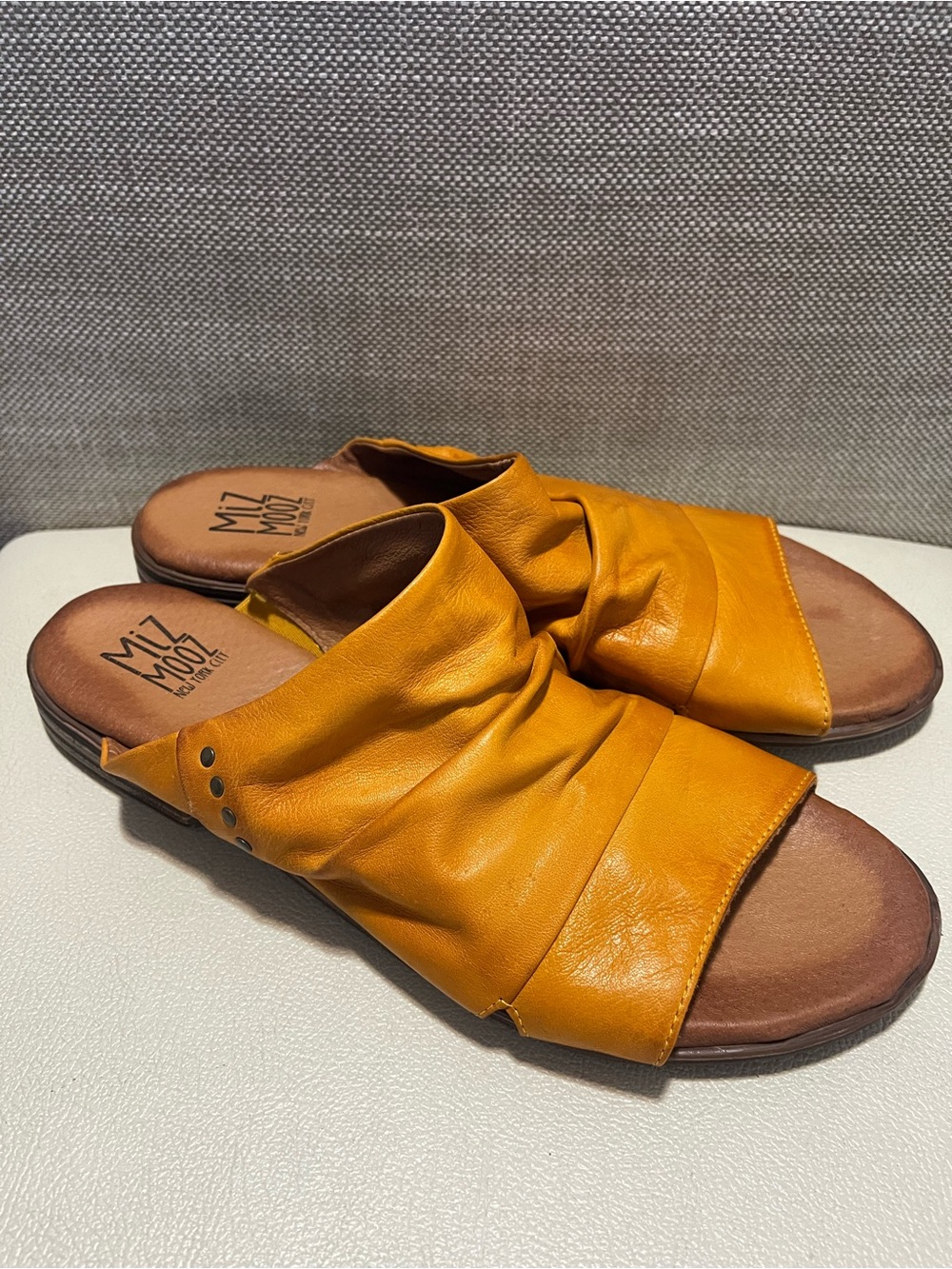 Miz Mooz Dandelion Open-Toe Slide Sandals in Mustard Yellow Women’s Size 42